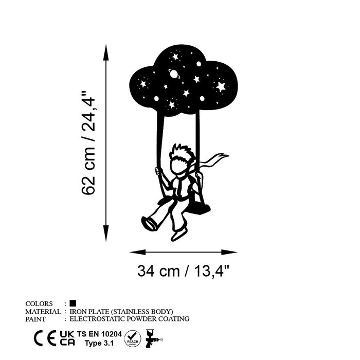 Wallity The Little Prince 6 Escultura de Pared en Metal Negro